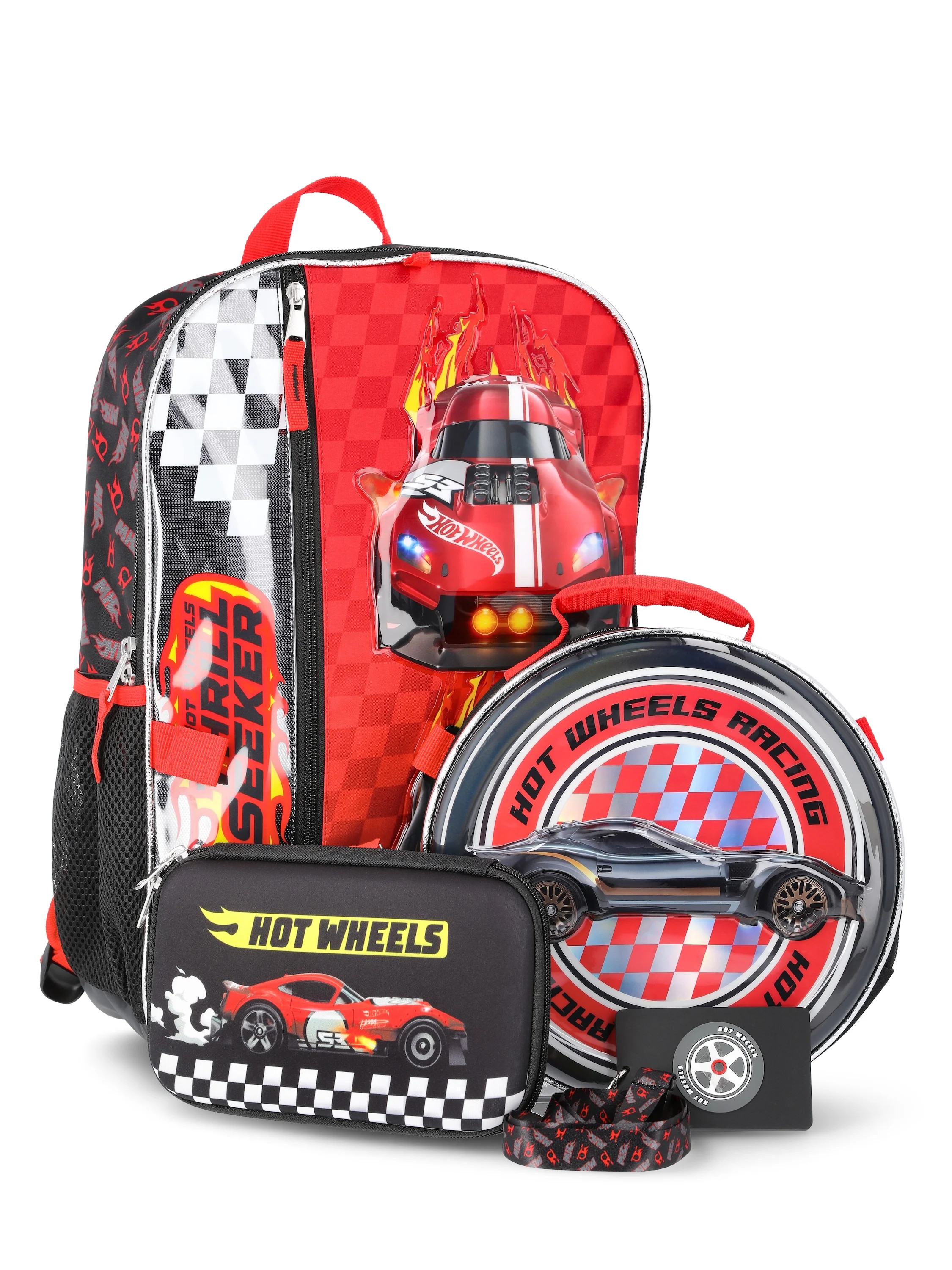 Hot Wheels Boys 17" Thrill Seeker Backpack, Lunch Box, Gadget Case, and Lanyard Set, 4-Piece, Bla... | Walmart (US)