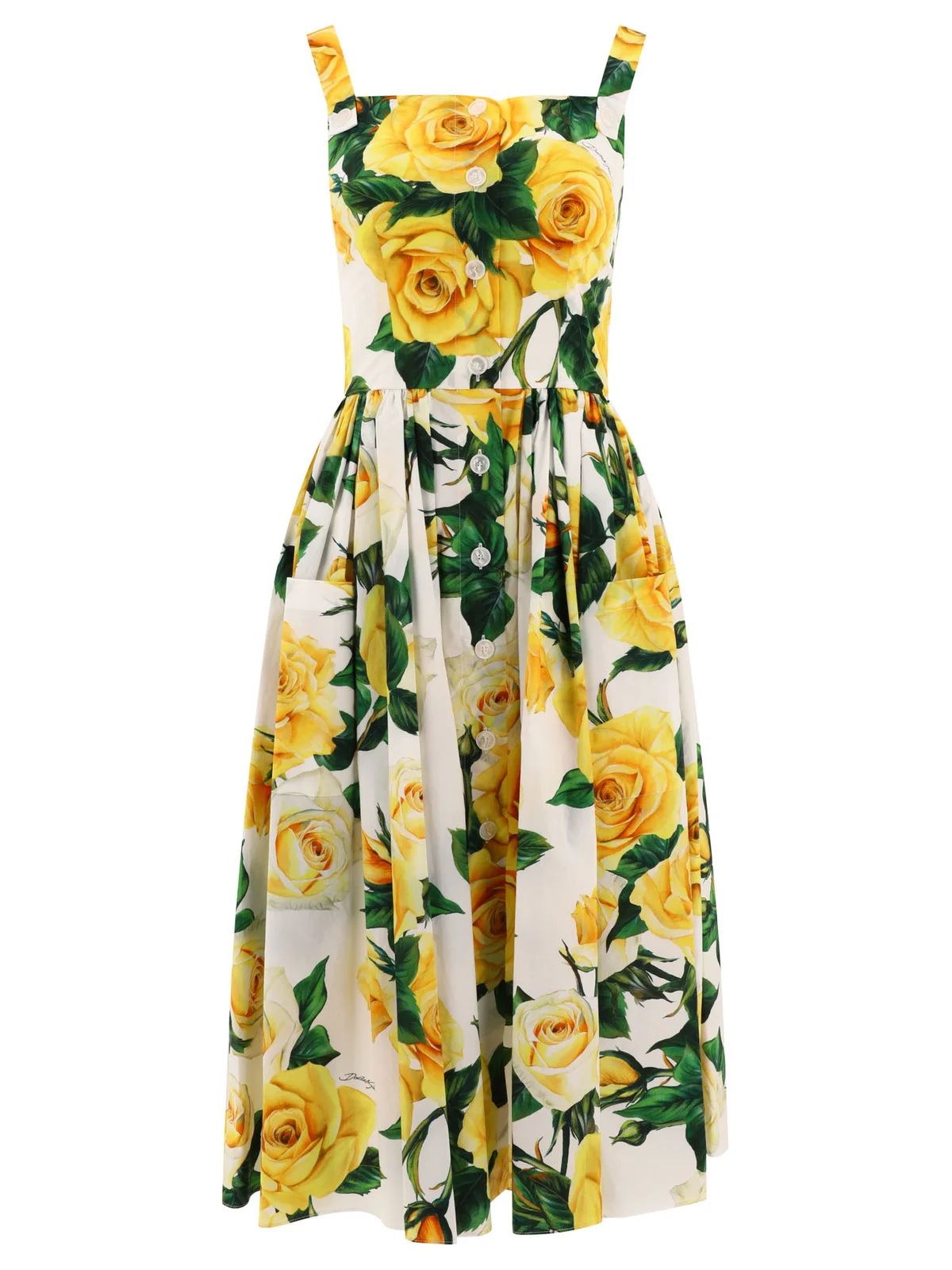 Dolce & Gabbana Rose-Printed Pleated Midi Dress | Cettire Global