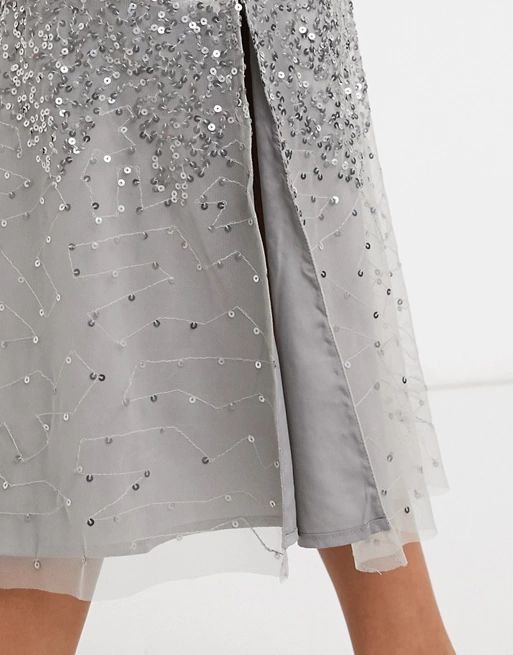 French Connection sequin midi skirt in gray | ASOS (Global)