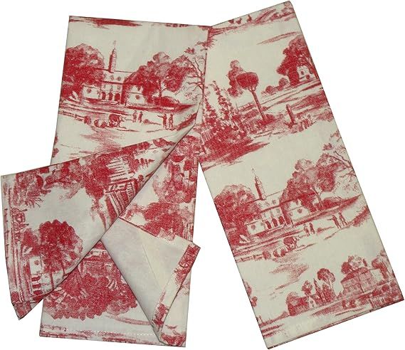 Toile French Country Dish Towel, Set of 2 Red | Amazon (US)