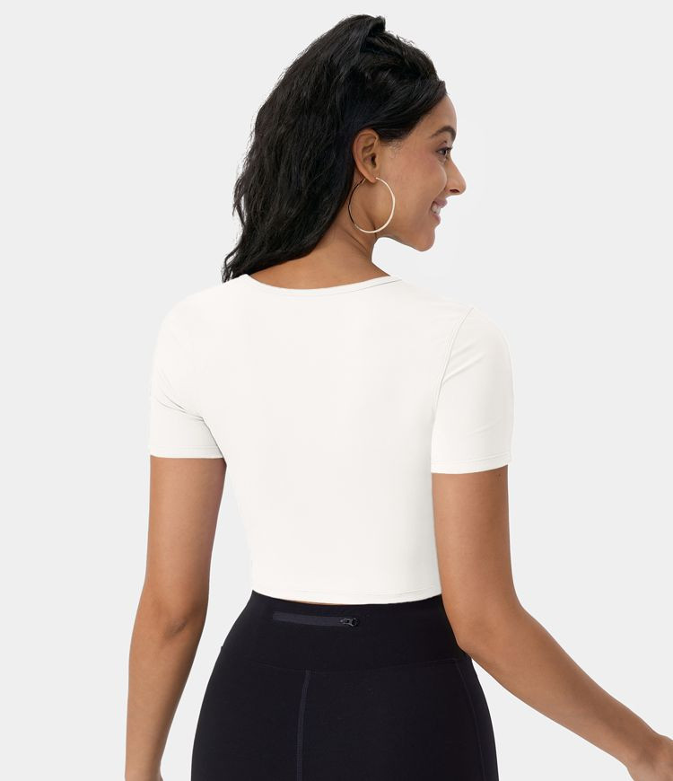 Women’s Cloudful™ Fabric Round Neck Cut Out Cropped Barre Ballet Dance Sports Top - HALARA | HALARA