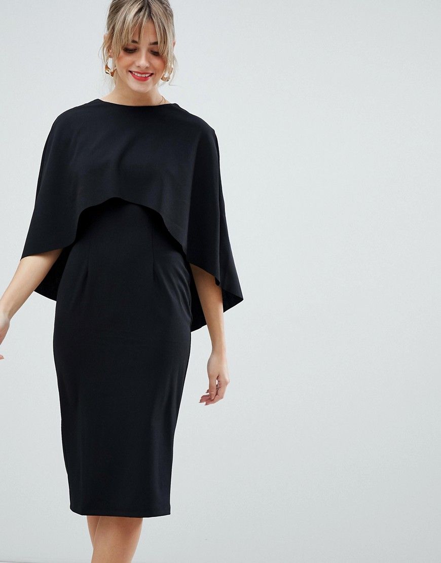 ASOS DESIGN midi pencil dress with cape - Black | ASOS US
