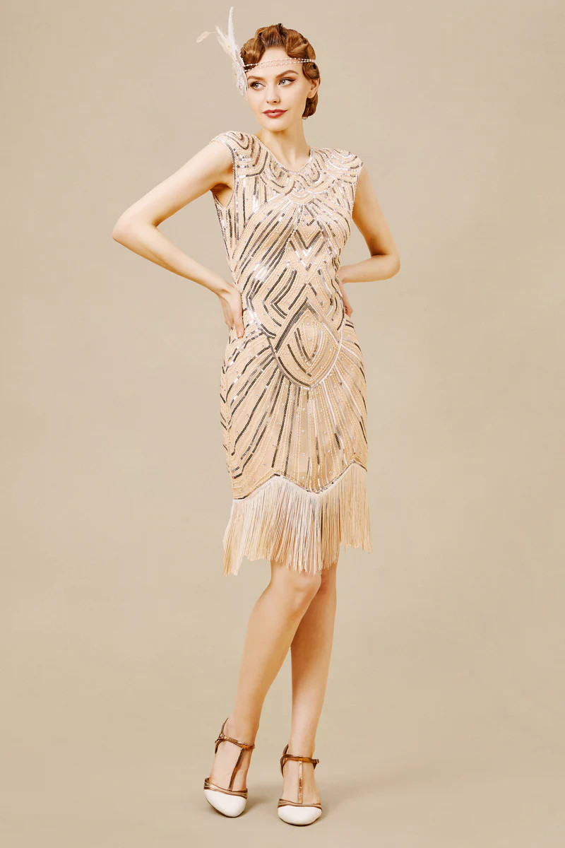 Shop 1920s Dresses - Sequin Cap Sleeves Dress | BABEYOND | BABEYOND
