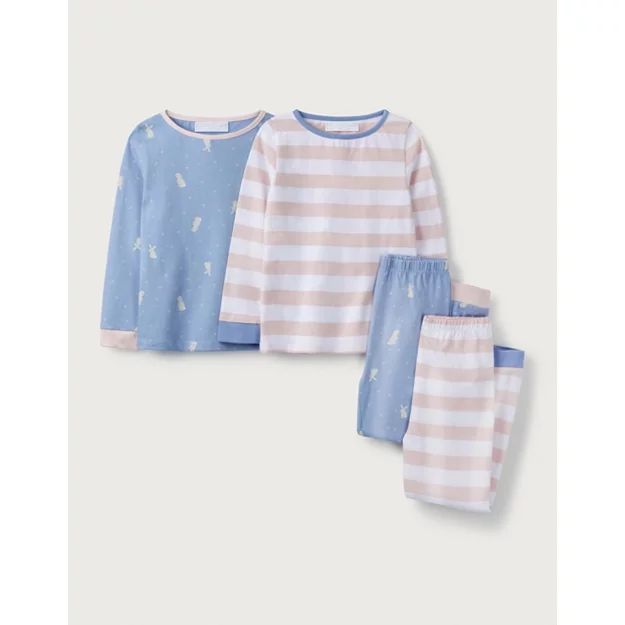 Bunny-Print & Rugby-Stripe Pyjamas - Set Of 2 (1-12yrs) | The White Company (UK)