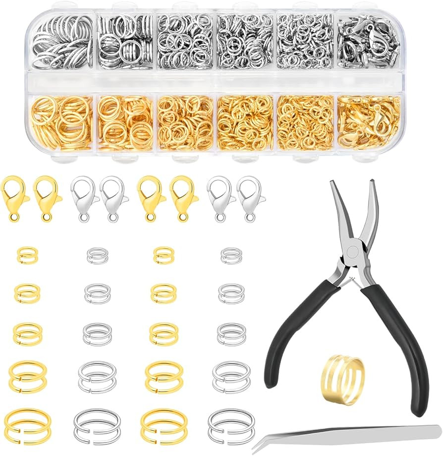 1200pcs Open Jump Rings for Jewelry Making Kit, Metal Lobster Clasps and O Ring with Pliers, Twee... | Amazon (US)