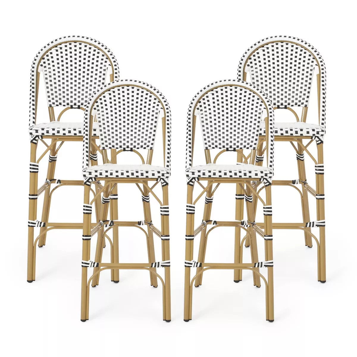 Kinner 4pk Outdoor Aluminum French Bar Stools - Black/White/Bamboo - Christopher Knight Home | Target