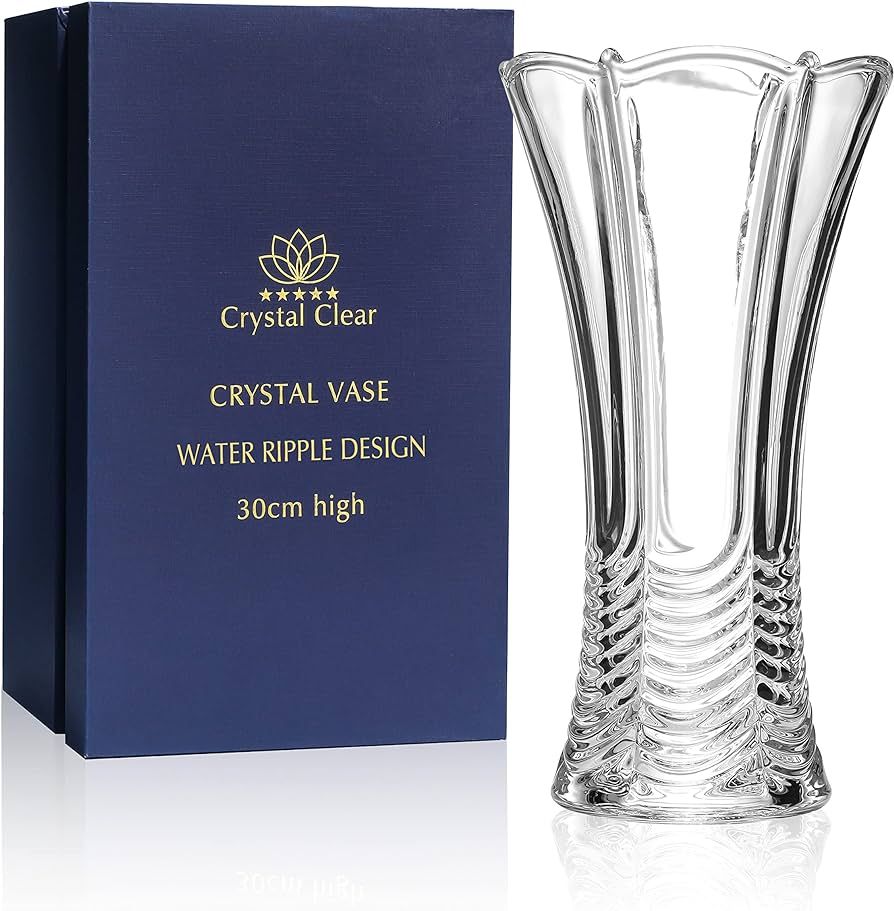 Crystal Clear Vase,, 12 inch high, for Flowers & Decor, Water Ripple Design, Lovely Nice Shiny Pi... | Amazon (US)