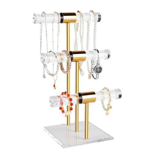 Amazon.com: Jolboldy 3-Tier Necklace Holder Bracelet Holder, Gold Acrylic Jewelry Display Stand C... | Amazon (US)