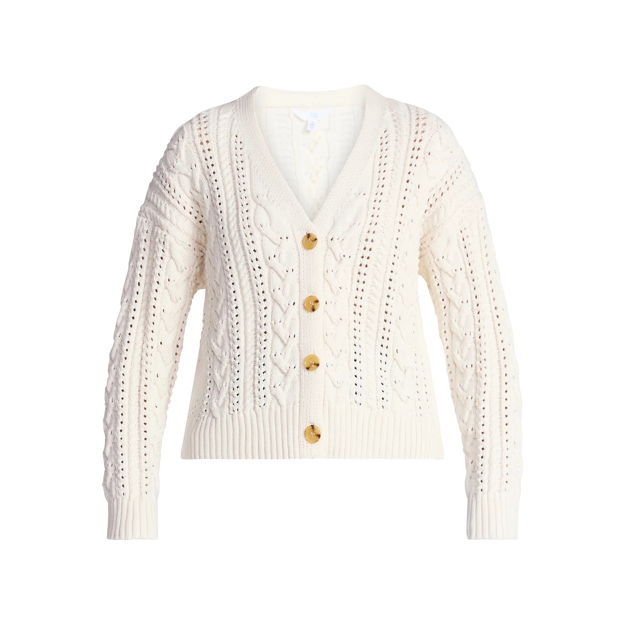 Time and Tru Women's Cable Knit Cardigan Sweater with Long Sleeves, Lightweight, Sizes XS-XXXL | Walmart (US)