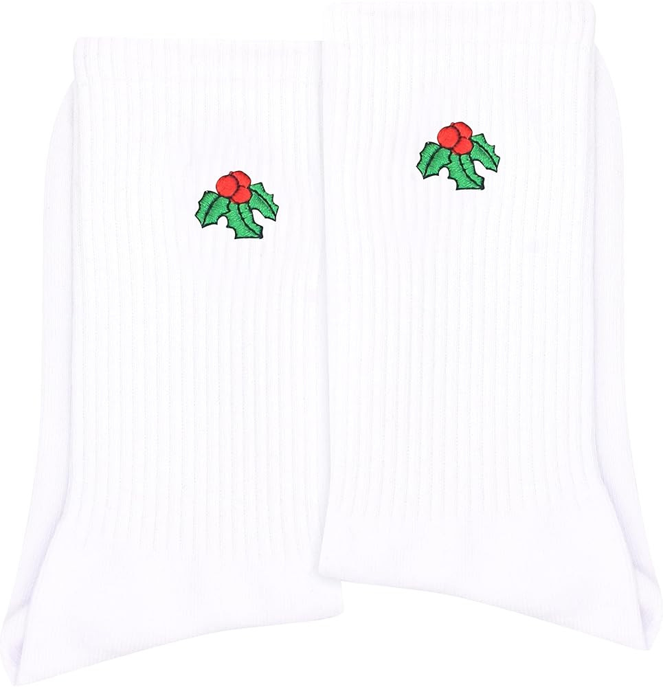 Candy Cane Socks, Cute Design Embroidered Cotton Socks For Men, Women & Teens, 1 Pairs, White - C... | Amazon (US)