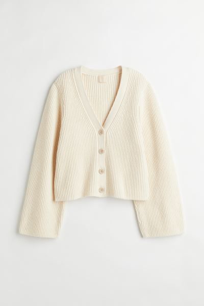 Soft, rib-knit cardigan with wool content. V-neck, buttons at front, gently dropped shoulders, an... | H&M (US + CA)