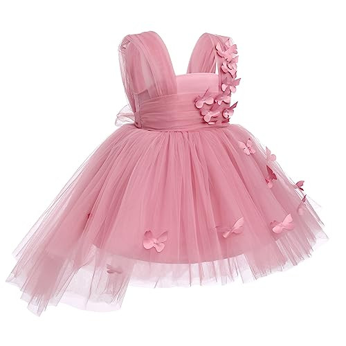 Baby Girl Butterfly Tulle Dress Infant Toddler Flower Girl Wedding Dress Puffy 1st 2nd Birthday Dress Cake Smash Summer Pageant Party Dresses Dusty Pink 3-4 Years | Amazon (US)