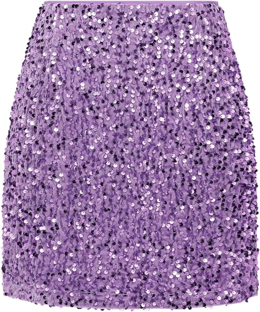 IDEALSANXUN Sequin Skirts for Women Trendy 2023 Sparkly Mini Skirt | Amazon (US)