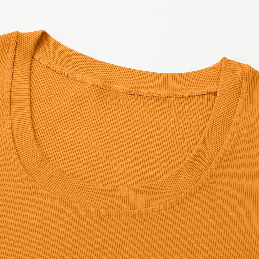 Chulianyouhuo Women's Short Sleeve Scoop Neck Ribbed Knit Fitted Casual Tops Tee Summer Slim Basi... | Amazon (US)