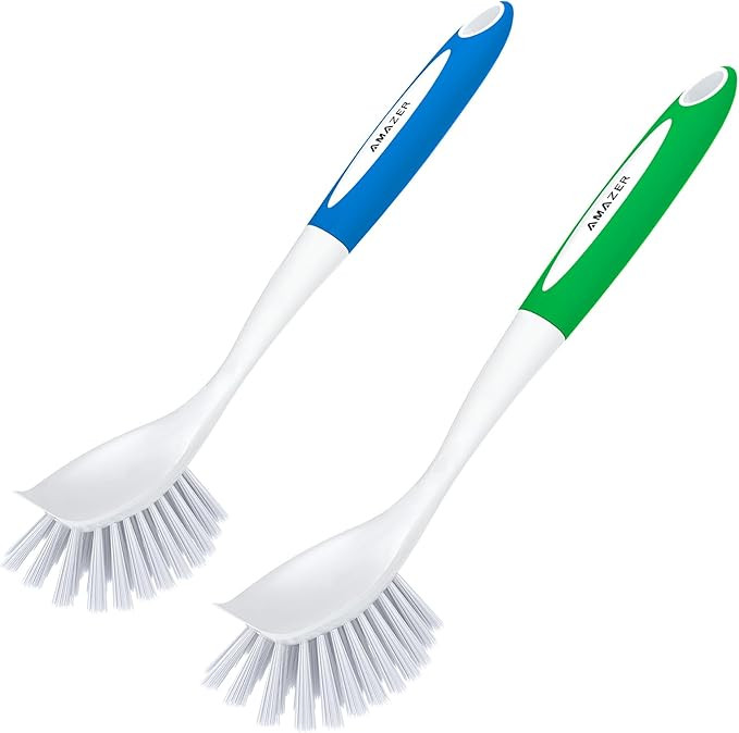 Amazer Dish Brush with Handle, 2 Pack Kitchen Scrub Brushes for Cleaning, Dish Scrubber with Stif... | Amazon (US)