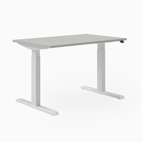 Steelcase Migration SE Height-Adjustable Desk, 29""x46"", Ash Noce, Arctic White, Mitered Edge Foot | West Elm (US)