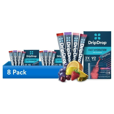 (8 pack) DripDrop Electrolyte Powder Drink Mix for Fast Hydration, Juicy Variety, 0.35 oz, 8 Count Packets | Walmart (US)