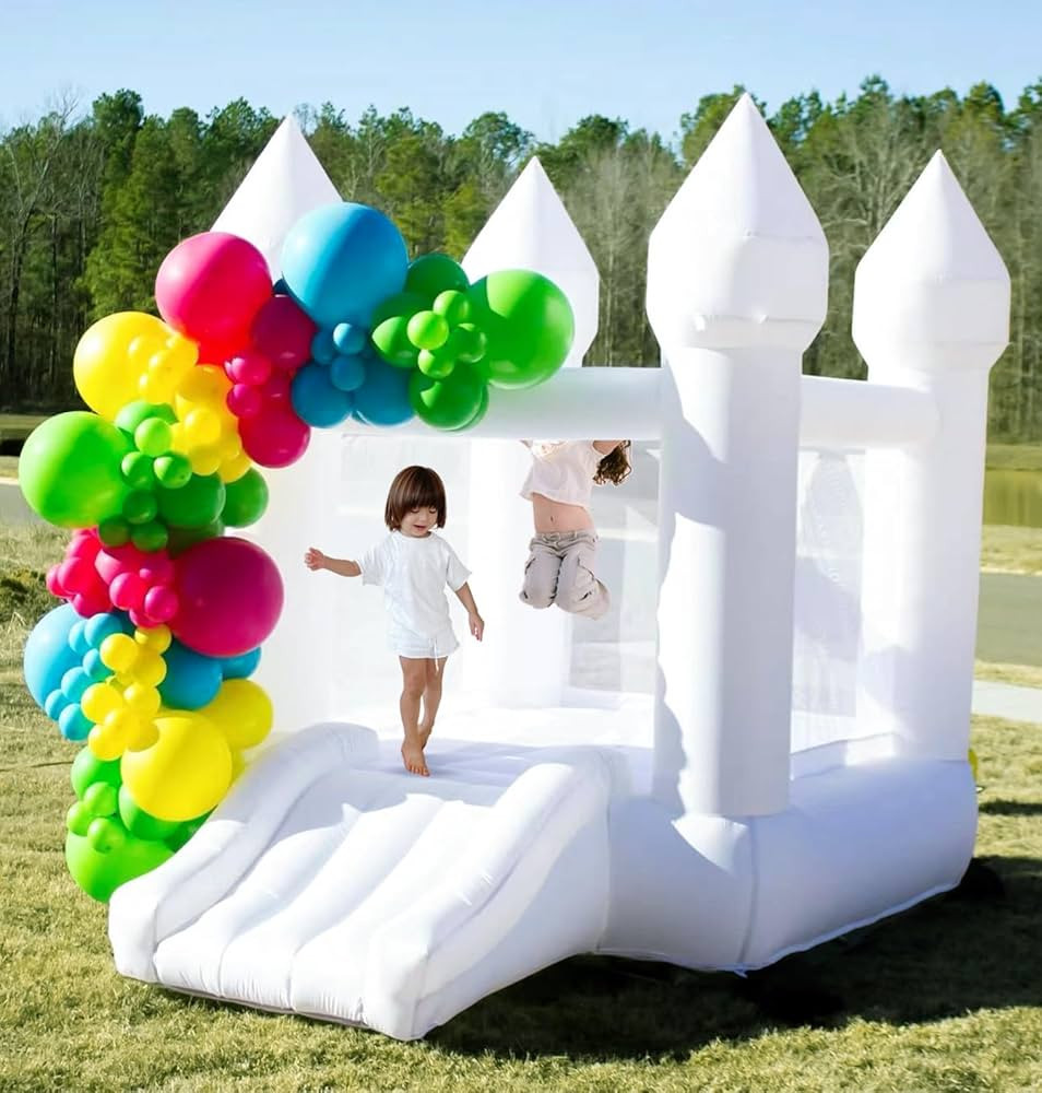 Small Inflatable Bounce House, White Bounce House Jumping Castle with Slide, Blower, Patches, Flo... | Amazon (US)