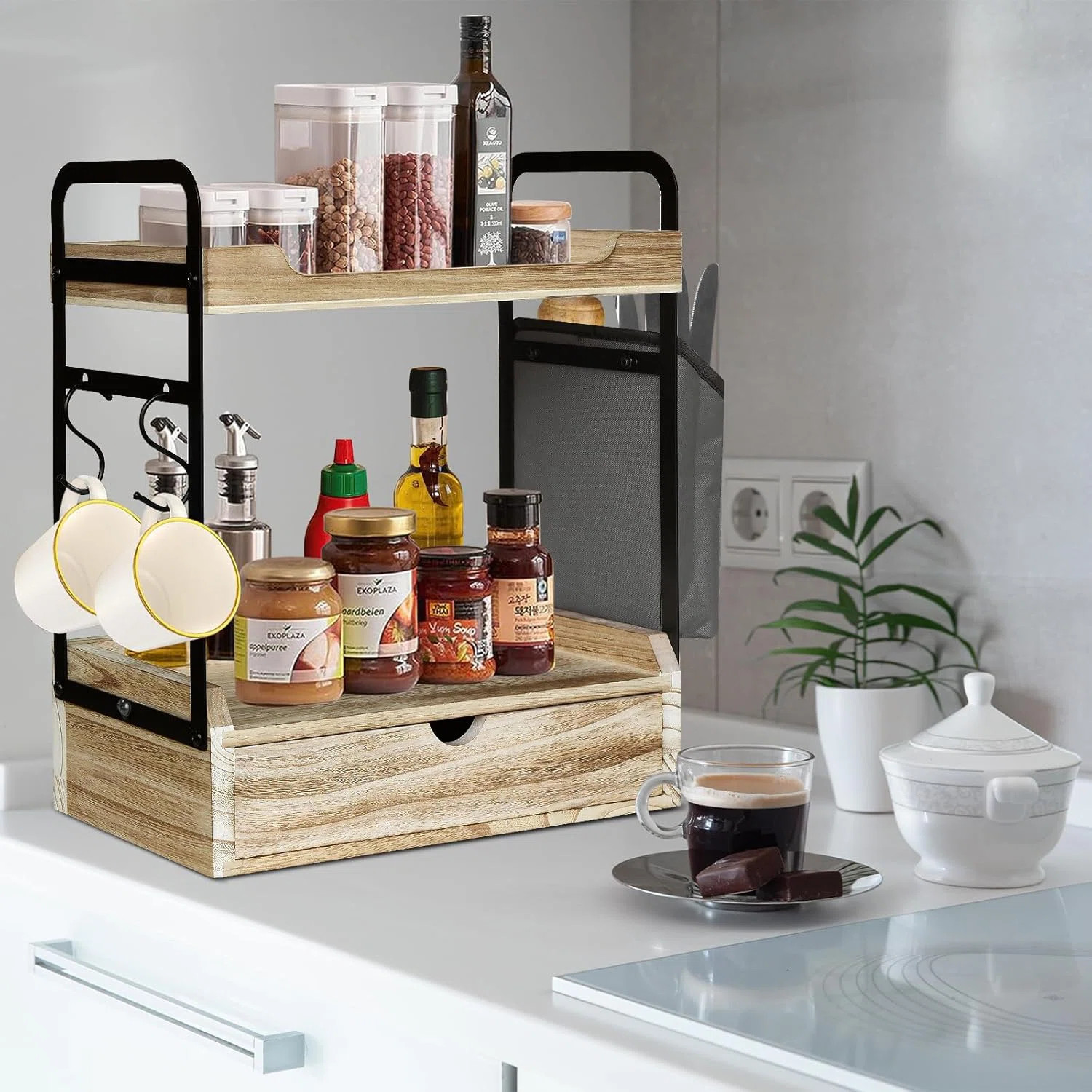 Coffee Bar Accessories And Organizer, 2-Tier Coffee Station Organizer, Wood Kitchen Countertop Or... | Wayfair North America