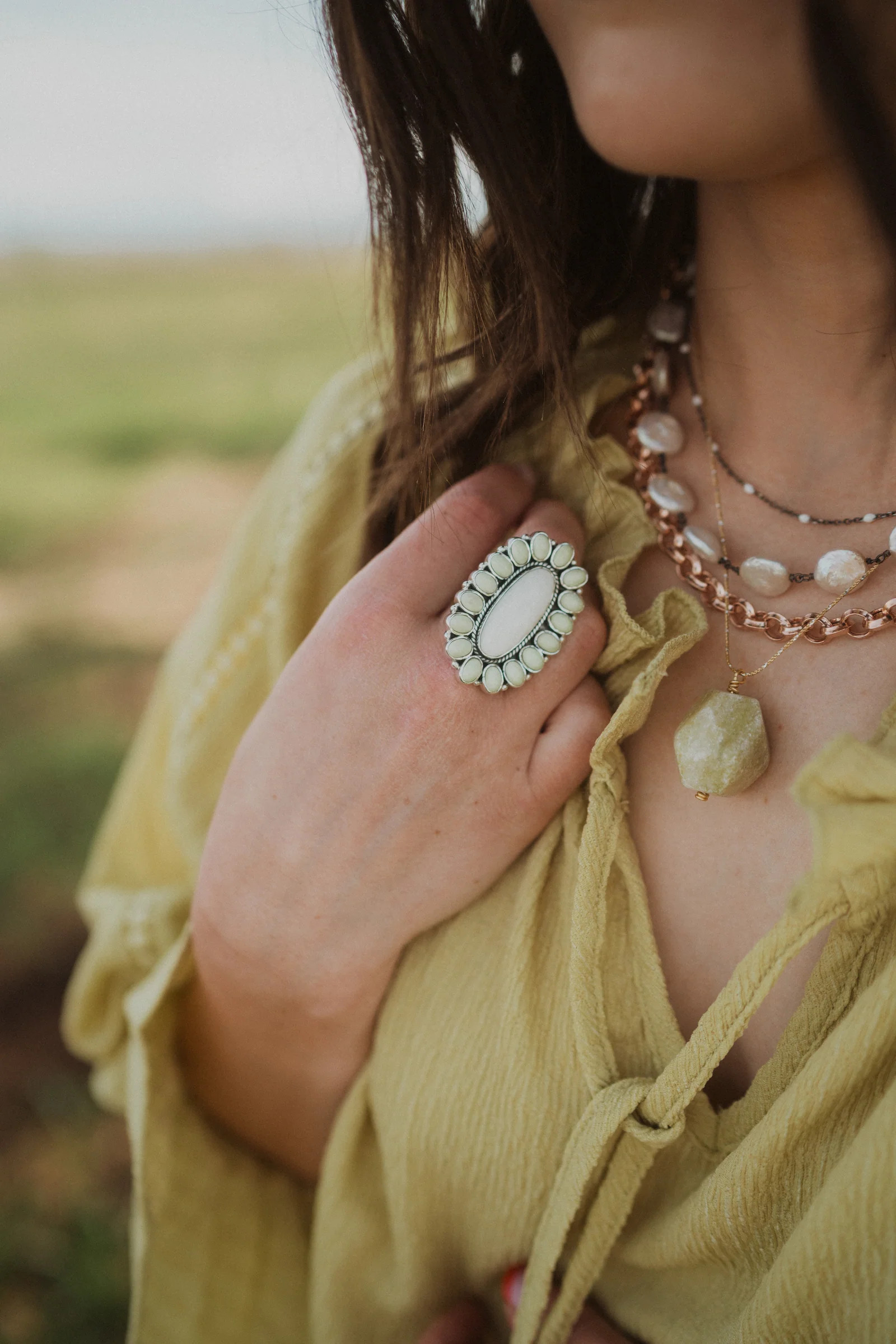 Grand Ole Opry Ring | Scolecite + Lemon Chrysoprase | Goldie Lew Jewelry