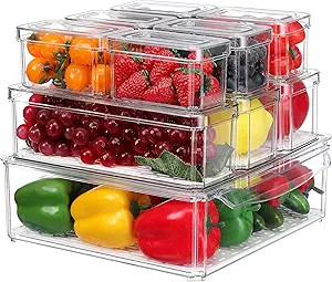 Pure Future Set of 10 Refrigerator Organizer Bins Stackable with Lids, Fridge Organizers and Stor... | Amazon (US)