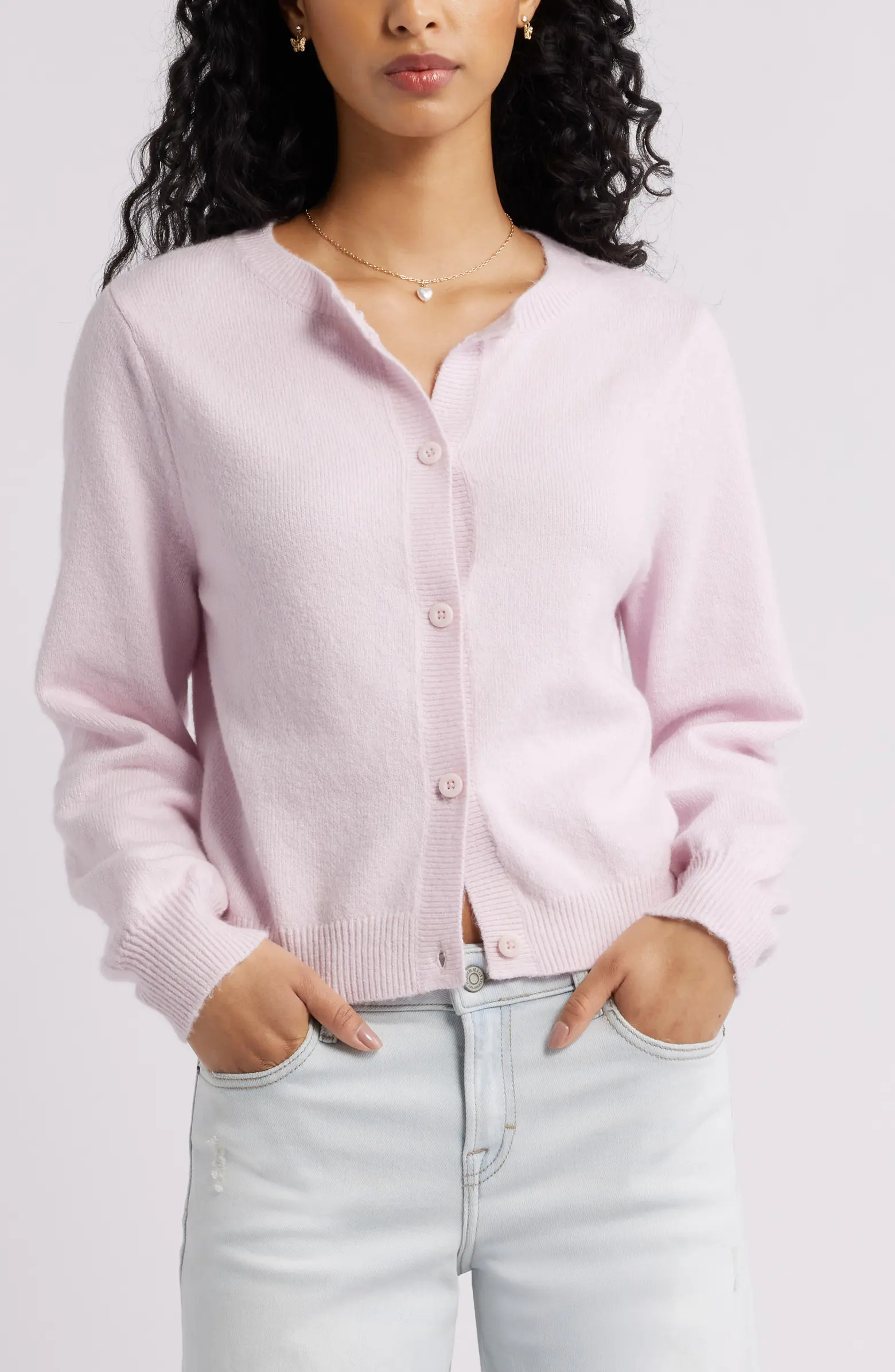 Crewneck Cotton Blend Cardigan | Nordstrom