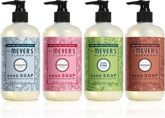 Mrs. MEYER'S CLEAN DAY Holiday Hand Soap Set, includes Peppermint, Iowa Pine, Snowdrop, Gingerbre... | Amazon (US)