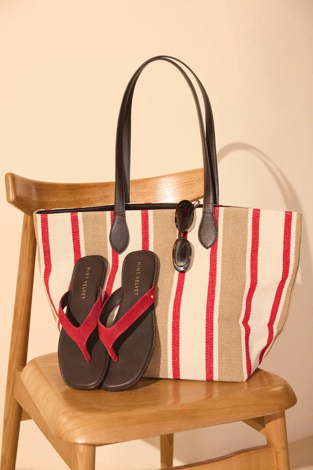 Tilly Neutral Striped Canvas Tote Bag | Mint Velvet