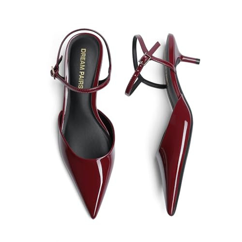 DREAM PAIRS Kitten Heels for Women Pointed Closed Toe Low Stiletto Pumps Comfortable Dress Wedding Formal Shoes,Size 9,Burgundy,SDPU26012W | Amazon (US)