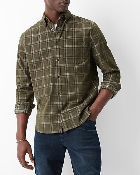Slim Plaid Stretch Corduroy Shirt | Express