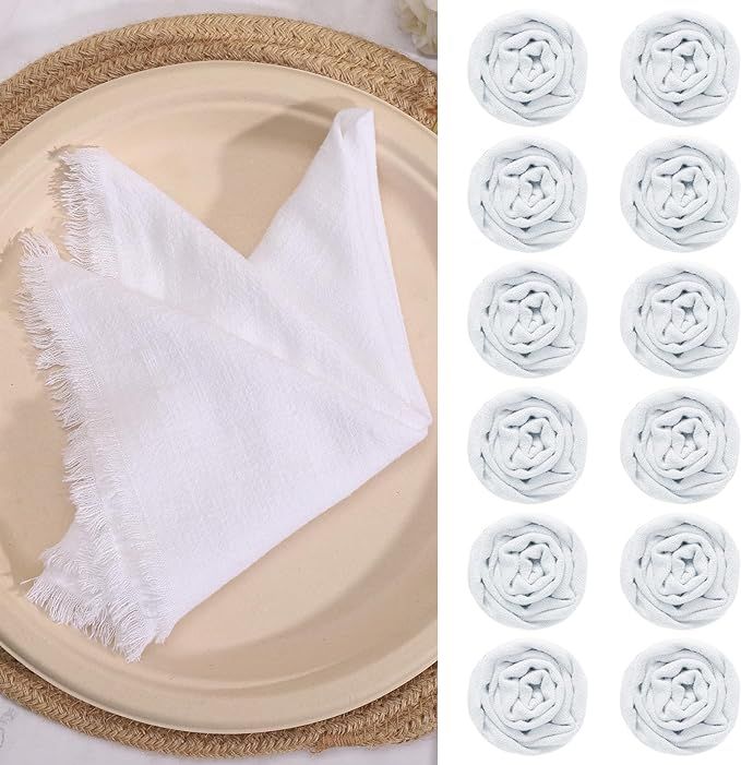 Handmade Cloth Napkins Delicate Cotton Linen Cloth Napkins with Fringe for Dinners Parties Weddin... | Amazon (US)