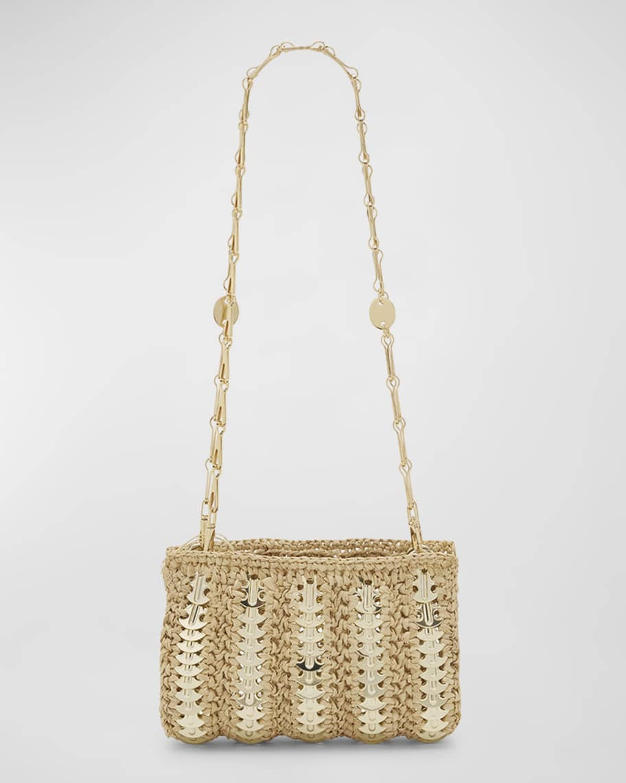 Rabanne Sac Disc-Link Raffia Shoulder Bag | Neiman Marcus
