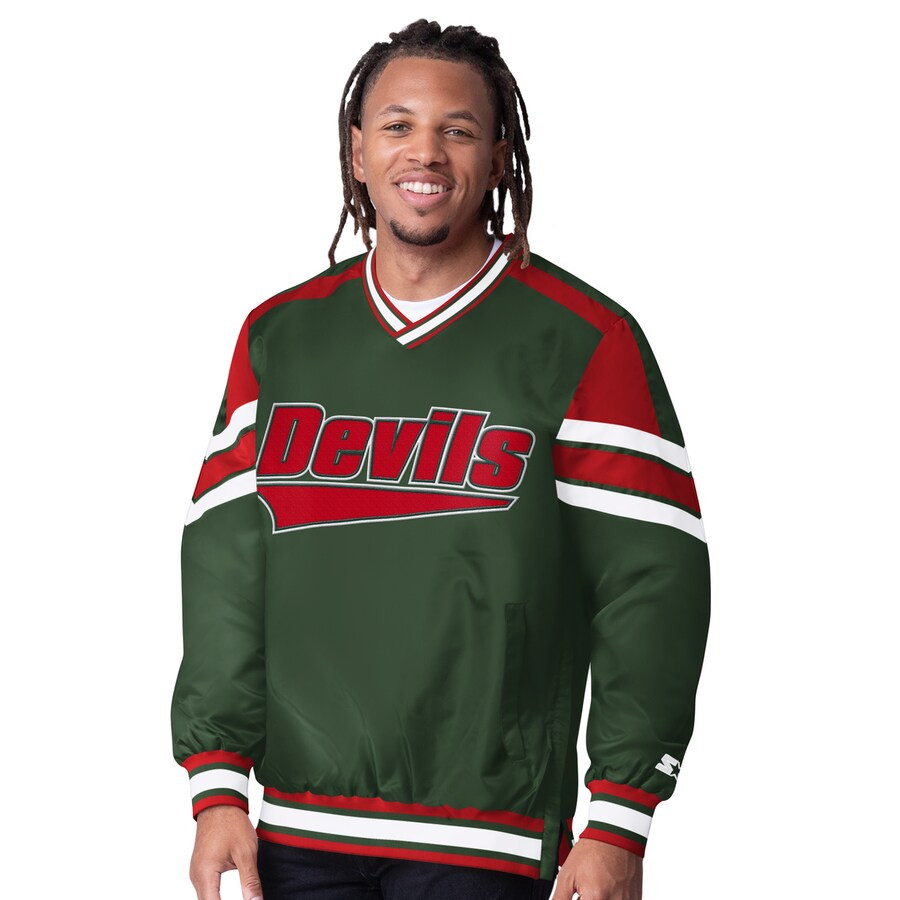 Men's New Jersey Devils  Starter Green Reliver I V-Neck Pullover Jacket | NHL Shop