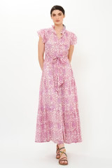 Ruffle Collar Button Maxi- Malta Pink | Oliphant Design