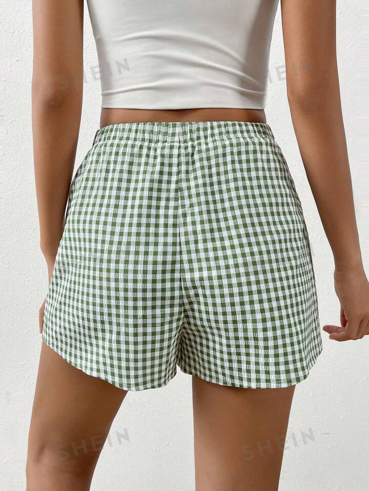 SHEIN EZwear Gingham Print Elastic Waist Shorts | SHEIN