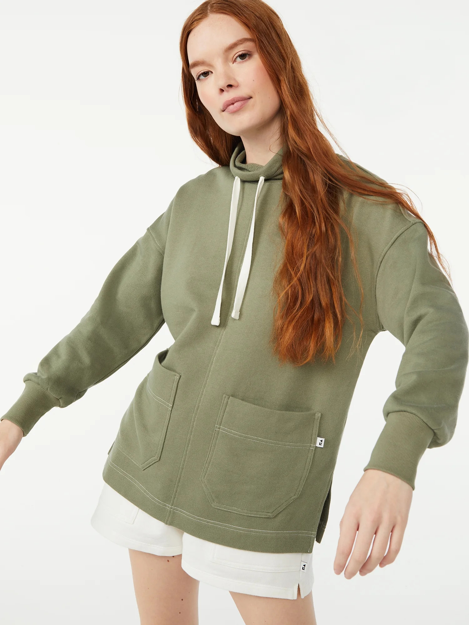 Free Assembly Women's Funnel Neck Sweatshirt with Patch Pockets | Walmart (US)