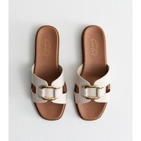 Women's Off-White Leather-Look Buckled Sliders Vegan New Look | New Look (UK)