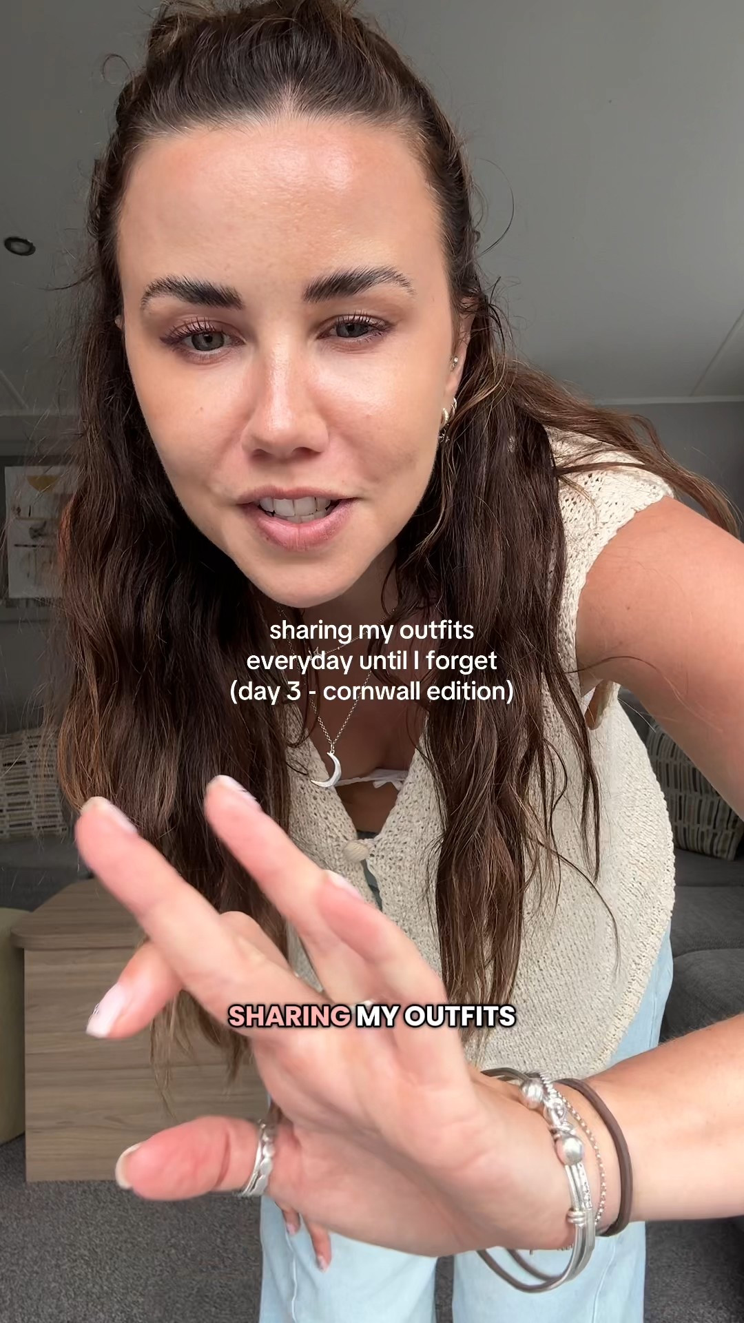 Daily outfits Cornwall staycation edition - uk summer outfit -  knit crochet open front top with light wash barrel jeans and flip flops