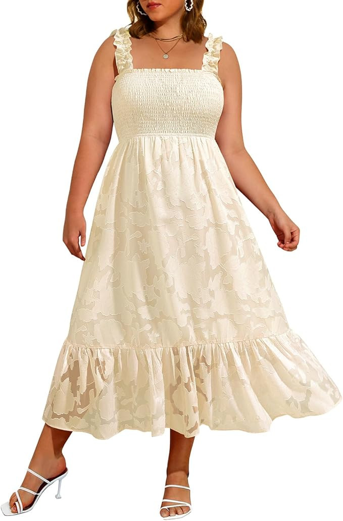 Plus Size Summer Dress - Sun Boho Beach Casual Floral Spaghetti Strap Sleeveless Long Maxi Dresse... | Amazon (US)