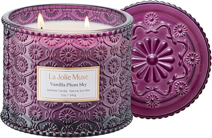LA JOLIE MUSE Vanilla Plum Sky Candle - Cedarwood, Patchouli, Fir Balsam | 12 oz Large 2-Wick Soy... | Amazon (US)