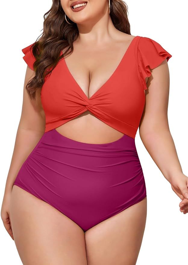Eomenie Women's Plus Size One Piece Swimsuits Tummy Control V Neck Cutout Bathing Suit Twist Fron... | Amazon (US)
