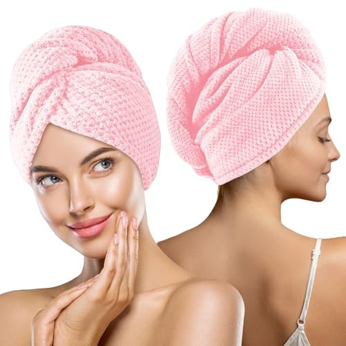 MaopaoBeauty Microfiber Hair Towel, 2 Packs Hair Turbans for Wet Hair, Drying Hair Wrap Towels for Curly Hair Women, Large Hair Towel for All Hair Style, Pink | Amazon (US)