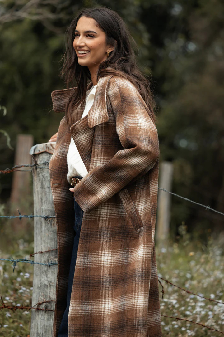 Maya Long Coat - Brown Check | Petal & Pup (US)
