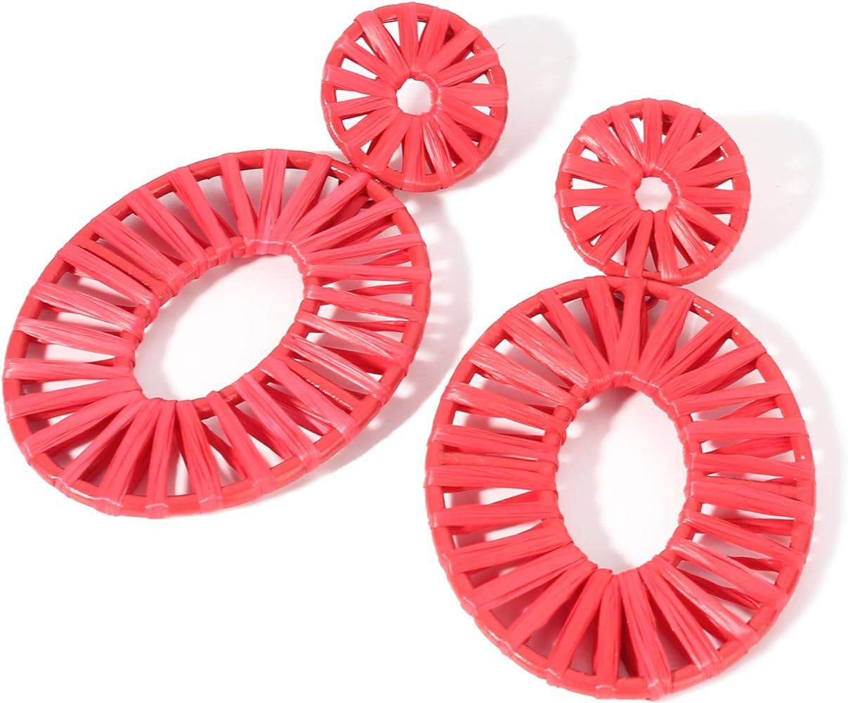Statement Raffia Earrings Boho Drop Dangle Earrings for Women Handmade Fashion Earring Bohemian Gift | Amazon (US)