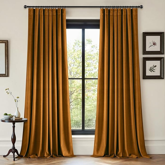ANRODUO Gold Brown Velvet Curtains 96 Inches Long Blackout Thermal Insulated Soundproof Curtain P... | Amazon (US)