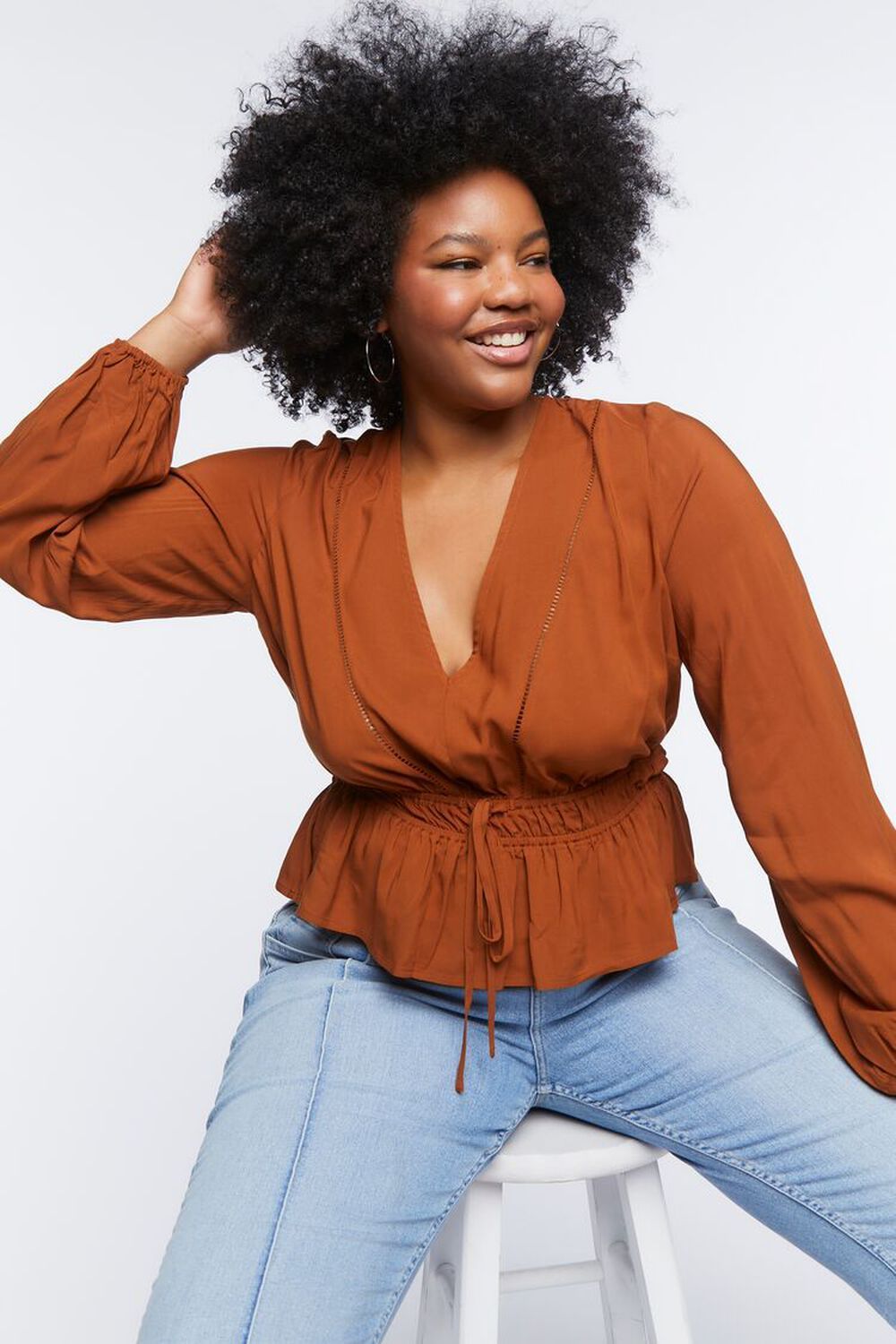Plus Size Shirred Puff Sleeve Top | Forever 21 | Forever 21 (US)