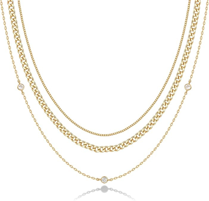 PAVOI 14K Gold Plated Dainty Layering Necklaces for Women | Snake Chain, Curb Link, Paperclip Lay... | Amazon (US)