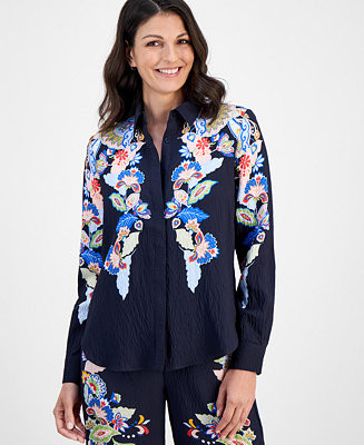 Women's Paisley-Print Hidden-Placket Blouse | Macy's