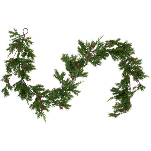 Real Touch™️ Cypress and Pinecone Artificial Christmas Garland - 6' x 8" - Unlit | Christmas Central