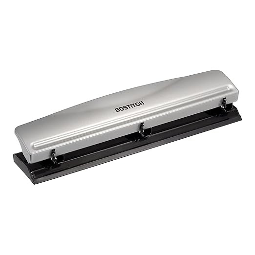 Bostitch Office Premium 3 Hole Punch, 12 Sheet Capacity, Metal, Rubber Base, Easy-Clean Tray, Sil... | Amazon (US)